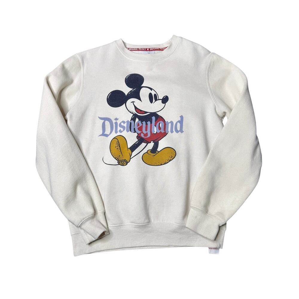 Disney Mickey Mouse Beige Graphic Crewneck Sweatshirt Disneyland Resort XS - Picture 1 of 11